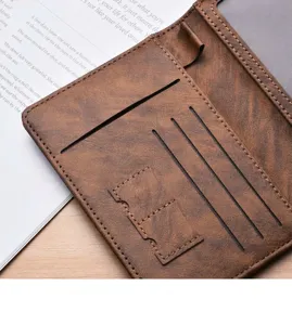 Multifunctional PU leather passport holder wallet, vintage brown card case travel organizer.