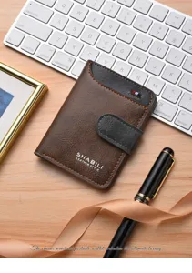Men vintage bicolored snap short wallet premium leather multi card slots business casual purse