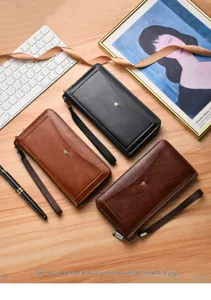 Portafoglio lungo da uomo con cerniera lampo, grande capacità elegante pochette da lavoro.