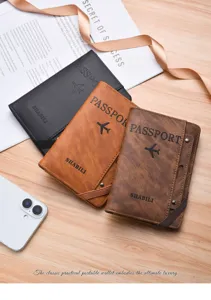 Multi-functional passport holder wallet organizer with card slots and elastic band detail.