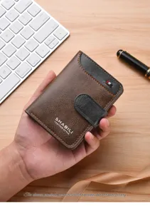Men's retro contrast color short wallet business casual multi-card holder leather coin purse.