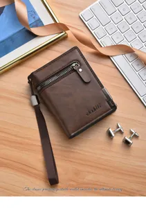 Herren vertikale kurze Geldbörse mit Reißverschluss Tasche und Handschlaufe, Business Etui.