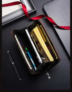 Mens long business zipper wallet with large capacity vintage card holder clutch bag.
