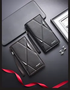 Portafoglio uomo lungo in pelle PU motivo geometrico pochette business con cinturino