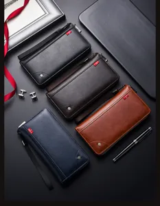 Men's long wallet business casual clutch multi-card large capacity PU leather purse.
