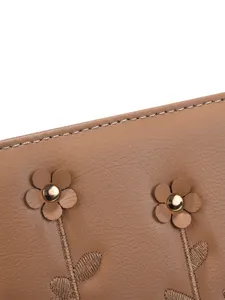 Braune Damen Leder Geldbörse lange Brieftasche Blumen Stickerei elegante Handtasche neu