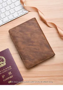 Brown PU leather passport holder wallet travel document organizer for men and women
