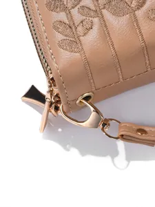 Damen lange Geldbörse Leder bestickte Clutch Reißverschluss Münztasche große Kapazität Tasche
