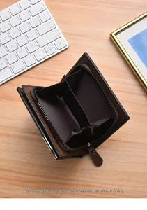 Herren vertikale kurze Brieftasche Business Leder Geldbörse mit Reißverschluss Fach