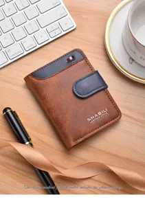 Vintage contrast color men wallet with snap closure and multi card slots for daily business.