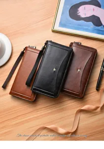 Portafoglio lungo uomo business casual borsa con zip porta carte con laccio da polso