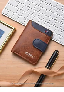 Retro contrast color buckle wallet detail showing multi-card slots and premium leather.