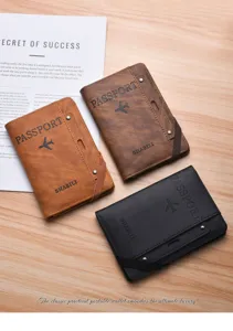 Multi-functional passport wallet card holder organizer with elastic band and durable PU leather.