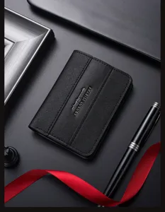 Men bifold card holder slim wallet black PU leather multi card slots business pocket accessory