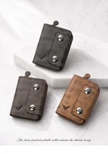 Portefeuille accordéon multi-fentes pour hommes fermeture éclair porte-monnaie en cuir élégant