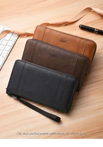 Grand portefeuille homme long zippé avec multi emplacements cartes cuir PU pochette vue détail