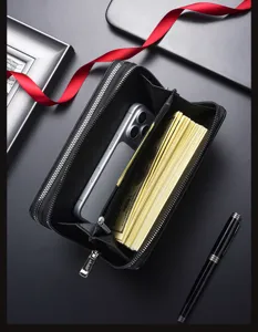 Portafoglio pochette da uomo grande capacità business, pelle PU morbida multi-zip.