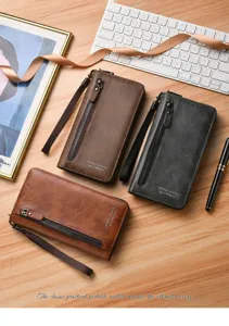 Heren lange portemonnee PU leer multifunctionele rits polstasje zakelijke clutch tas