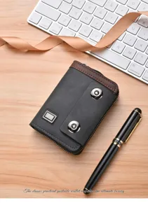 Porte-cartes accordéon en cuir pour homme avec boutons pression et grande capacité.