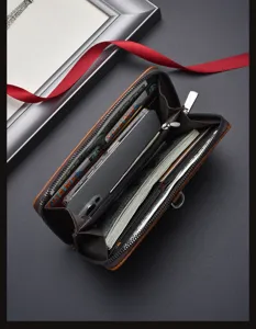 Portefeuille long homme zippé grande capacité emplacements cartes poche téléphone cuir