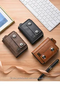 Herren PU Leder kurze Akkordeon Geldbörse Kartenhalter lässige Reißverschluss Münztasche