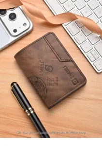 Herren Vintage Kurze Geldbörse Retro PU Leder Kartenetui Münzfach braun Detailansicht