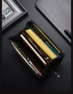Men's Long Zipper Wallet Large Capacity Multi-Card Slot Business Clutch Phone Bag