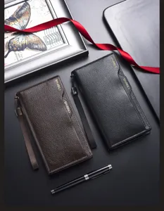 Men's long wallet business casual PU leather clutch multi-card large capacity purse.