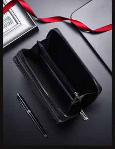 Cartera larga negra de hombre con doble cremallera gran capacidad monedero tarjetero