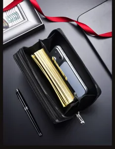 Monedero largo hombre doble cremallera gran capacidad bolso de mano cuero teléfono.