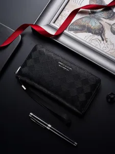 Portafoglio a Frizione con Cerniera Lunga in Pelle PU Trapuntata da Uomo Borsa per Telefono da Lavoro di Grande Capacità Borsa da Uomo alla Moda