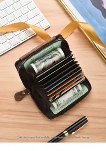 Classic men's brown accordion card wallet with multiple slots and zipper closure for daily use.