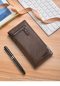 Men's long brown wallet business zipper PU leather casual stylish large capacity card holder