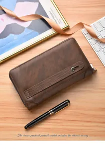 Herren Retro Langbörse mit Doppelreißverschluss, große Kapazität Business Casual Clutch Detail.
