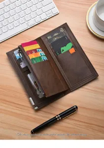 Mens long wallet slim business leather purse with zipper multi card slots and coin pocket.