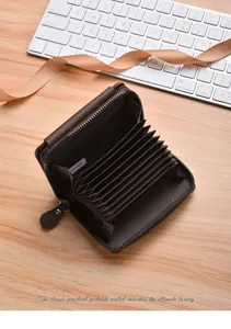 Short zipper accordion wallet with multiple card slots and coin pocket, retro brown daily use.