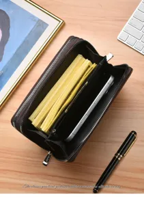 Herren Vintage Doppelreißverschluss lange Clutch Geldbörse große Kapazität Handtasche