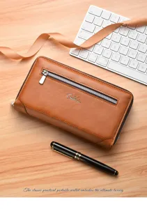 Herren Retro Lange Geldbörse Doppel Reißverschluss Große Kapazität Business Freizeit Tasche