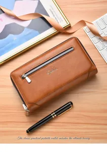 Portefeuille long homme vintage double fermeture éclair grande capacité pochette business casual