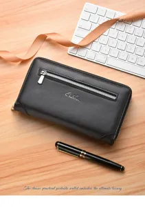 Klassische schwarze lange Herren Geldbörse mit Doppelreißverschluss Business Etui.