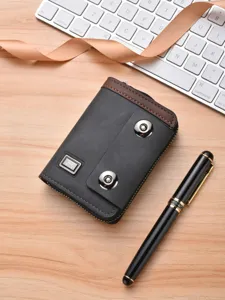 Porte-cartes en Cuir PU pour Hommes Étui Accordéon Vintage Couleur Unie Portefeuille Bifold Organisateur de Poche Portable Multifonctionnel