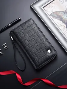 Cartera Larga para Hombre Doble Cremallera Bolso Cartera de Cuero PU Gran Capacidad Múltiples Ranuras para Tarjetas Soporte para Teléfono de Negocios