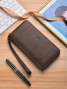Portefeuille Long pour Hommes en Cuir PU Fermeture Éclair Grande Capacité Pochette Fentes Multiples Cartes Sac à Main Décontracté Affaires Bracelet