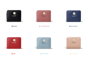 Women's short zipper wallet with cute daisy decoration, multiple color options, stylish purse.