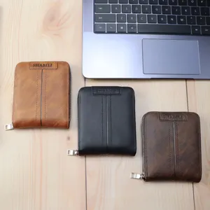 Men short wallet vintage zipper PU leather coin purse casual daily card holder pocket organizer