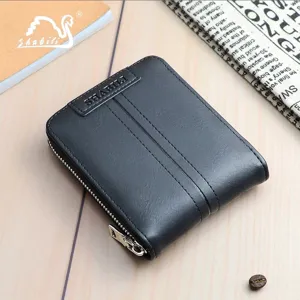 Men's short black zipper wallet PU leather casual business card holder retro compact purse