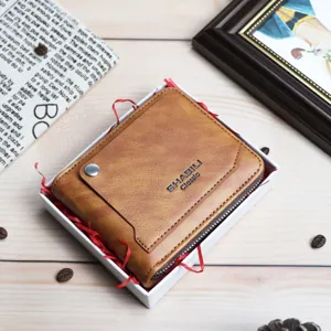 Men's Short PU Leather Wallet Classic Casual Vintage Card Holder Multi-function Bifold Wallet With Zipper Coin Pocket