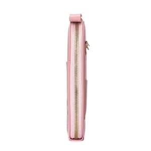 Pink PU leather phone bag side detail showcasing metal zipper and strap ring for daily casual wear.