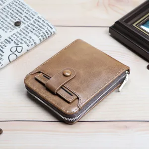 Herren Kurze Zweifach Gefaltete Geldbörse PU Leder Reißverschluss Münztasche Multi-Karten-Schlitz Urban Minimalistisch Einfarbig Business Geldbörse