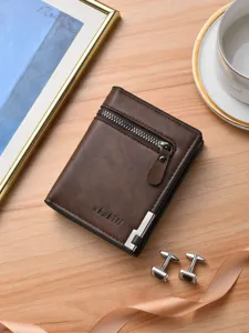 Herren Vertikale Kurze Brieftasche Business PU-Leder Brieftasche mit Seitlichem Reißverschluss Münzfach und Mehreren Kartenfächern
